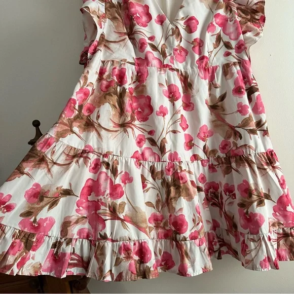 A&F • Flutter Sleeve Tiered Lined Mini Dress Pink Floral - Picture 4 of 9